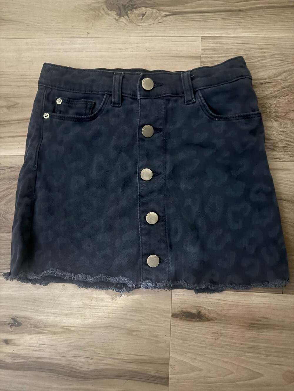 DL1961 Girls Jenny Denim Button-Front Mini Skirt Animal Print Size 8